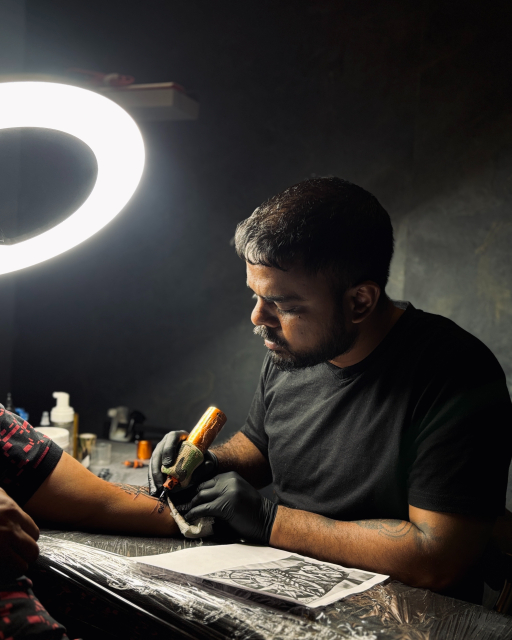 Veer Purushotham Tattoo artist at Tattoo Nine, Chirag Ali Lane, Abids, Hyderabad, Telangana 500001.